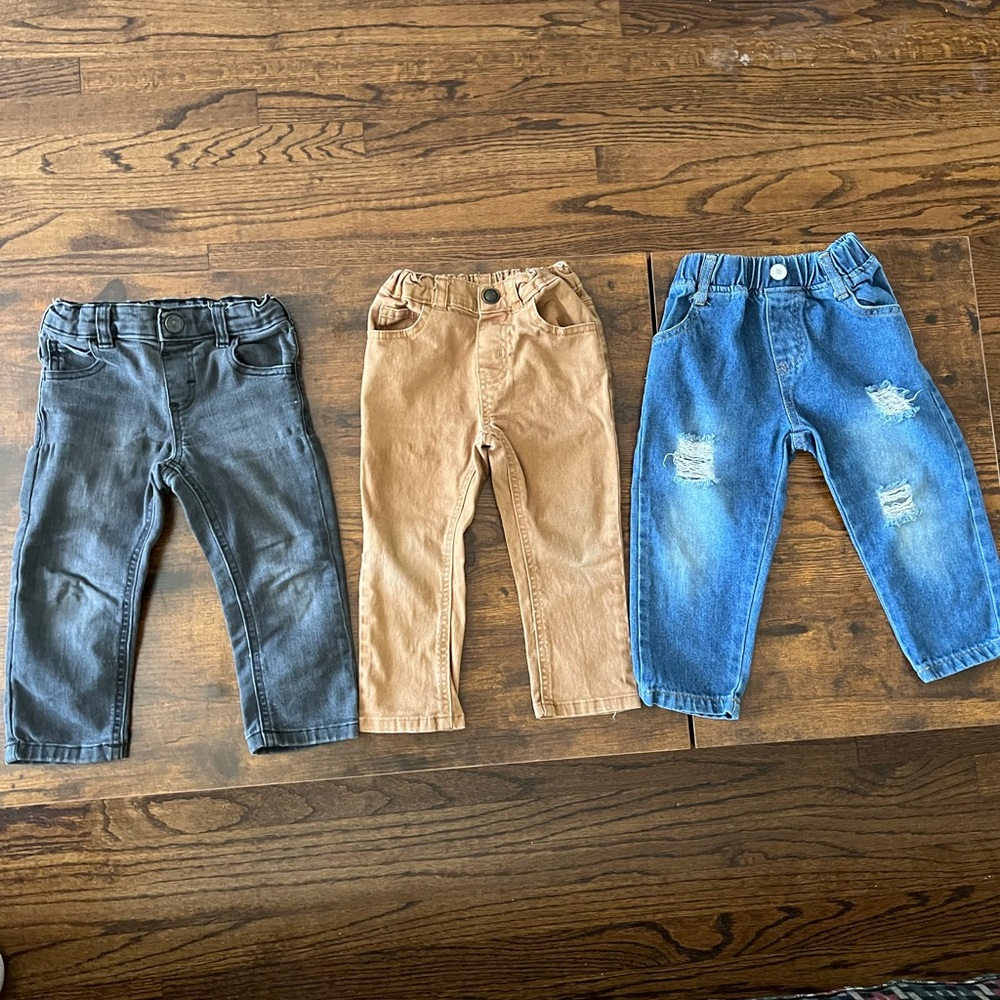 Lot of 3 Toddler Pants - Grey, Tan, and Blue